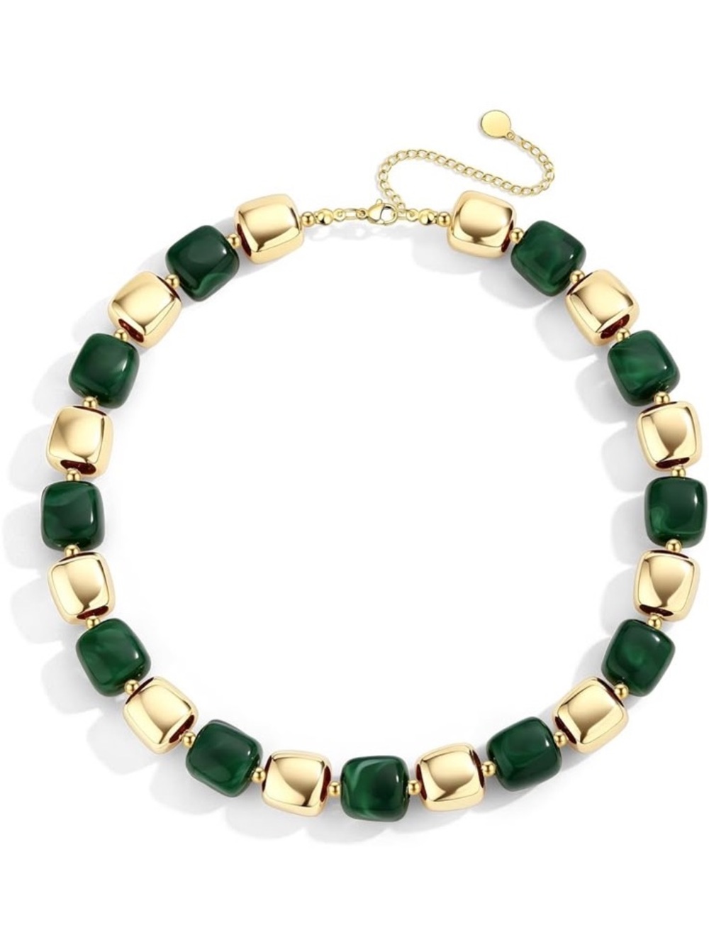 Anthropologie Gold Tone and Forest Green Chunky Bead Necklace
